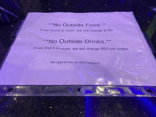 No outside food or drinks