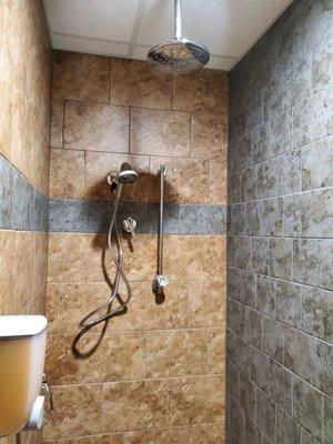 Shower room with overhead shower head