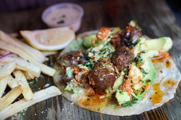 Shish lamb taco