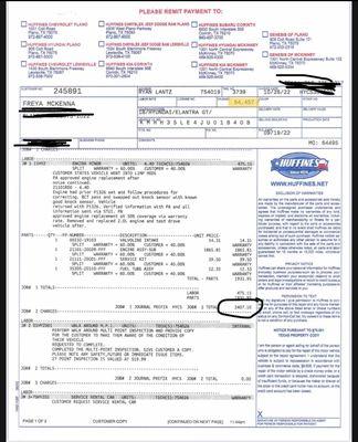 Actual invoice showing mileage and cost which was less than original estimate.