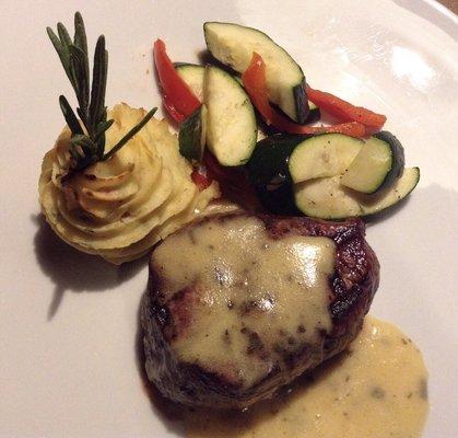 Beef Tenderloin with Béarnaise Sauce was tender and flavorful.