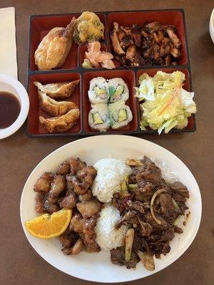 Teriyaki bento box & orange chicken + Mongolian beef combo