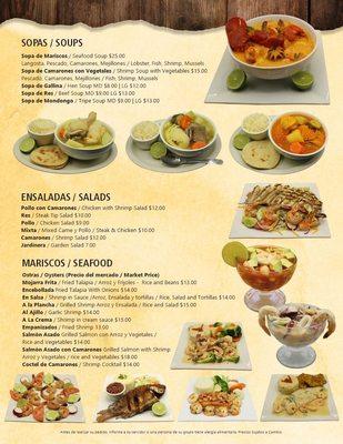 Soups, Salads, Seafood menu