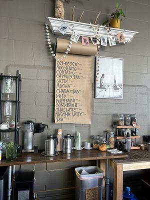 Coffee menu