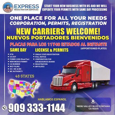 Corporation set up, Operating Truck Permits, Registration, Drug and Alcohol set up, ELD, and Insurance. Contact our office today!