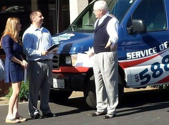 Owners RJ and Laura Allen with Mayor Harvey Hall at our relocation ceremony with the Chamber of Commerce