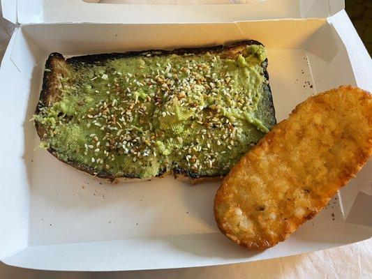 Avocado toast and hash brown