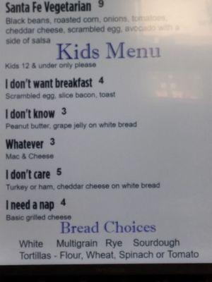 This is the Kids Menu