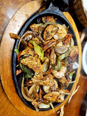 Chicken and shrimp fajitas