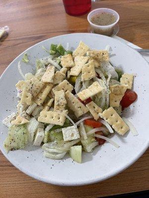 Side Salad with house dressing-comes with the Gyro Platter(I added the crackers).