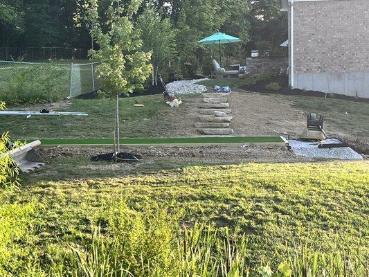 Bocce ball court and hardscape stone steps