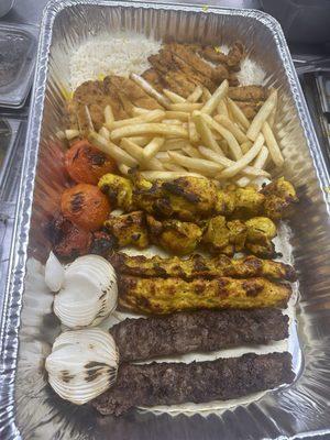 Mixed grilled chicken with beef and cream chop and fries