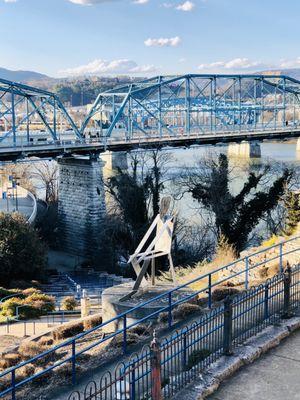 Crossing the Holmberg foot bridge.