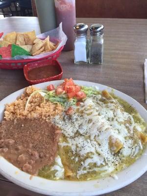 Cheese enchiladas with green sauce!