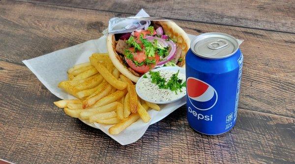 Lamb Steak Gyro Meals Fries and Drink