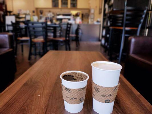 Drip Coffee special and a Honey Latte with Oatmilk