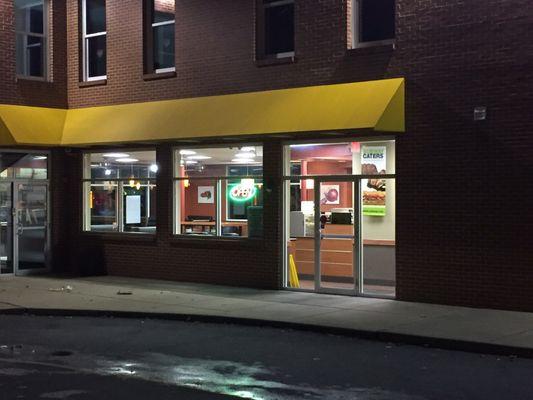 Subway closing at 9pm when they say open until 10. Open sign on, door locked and dude cleaning up. BS.