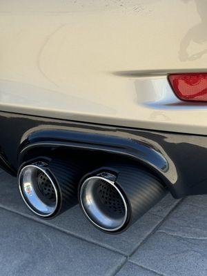 Custom exhaust tips installed, amazing work, these Aimgain Carbon tips needed some customization to fit well