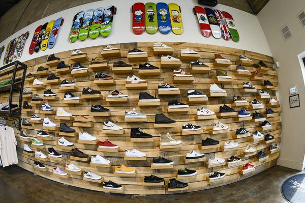 Shoes, shoes, shoes... always changing. 
Nike SB, New Balance, Vans, Adidas Skateboarding, Coverse CONS, Lakai, Asics and more