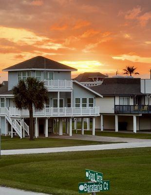 Sunset over the homes