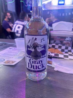 Signed bottle of gray duck