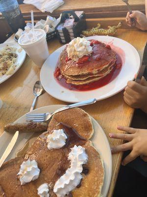 Mickey pancakes and strawberry pancakes