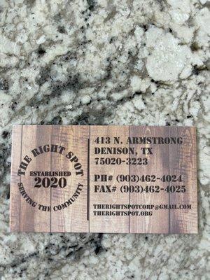 The Right Spot ~ Denison, Texas ~ Business Card