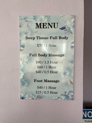 Price menu