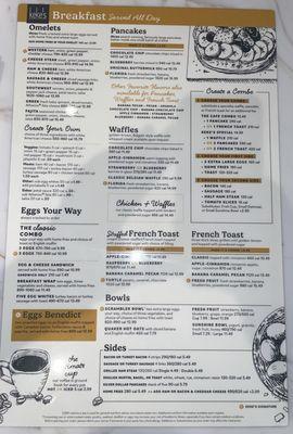 Breakfast menu