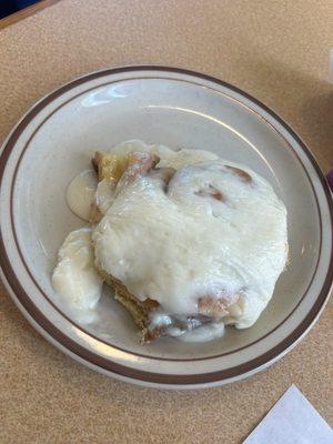 Cinnamon roll was almost as big as my breakfast and loaded with icing!