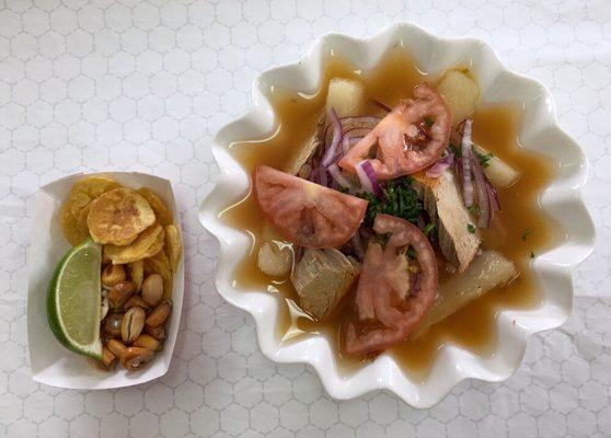 Encebollado, tuna fish and cassava soup