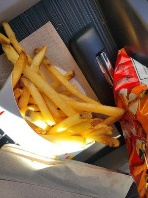 Smoking hot salted fries, perfect!