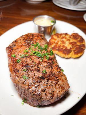 NY strip + crab cake