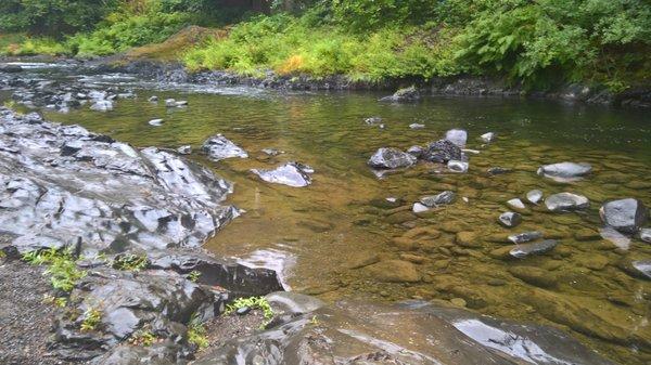 At the river just down the trail by the day use area.