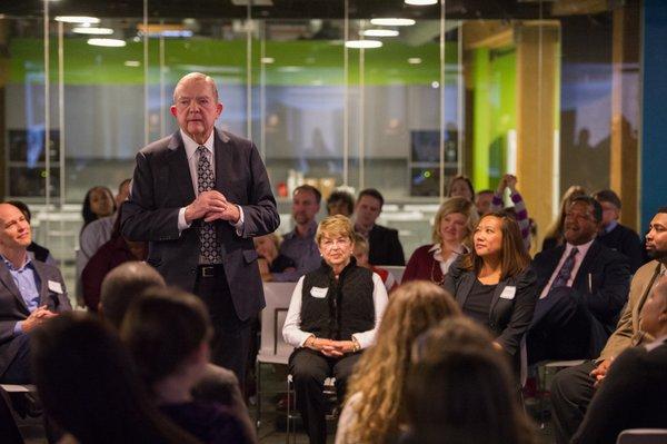 Cara founder Tom Owens addresses the circle during one of Cara's signature morning Motivations.