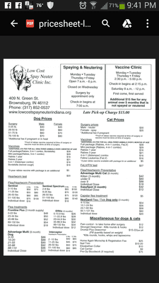 Price sheet (2016)