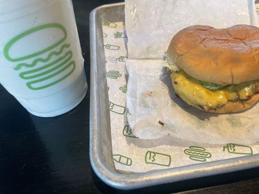 Vanilla shake & cheeseburger with avocado