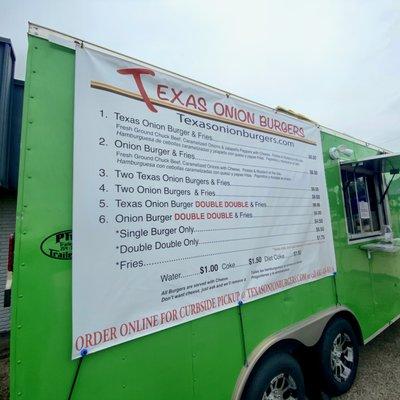 "Texas Onion Burgers" burger trailer Located in Garland Texas