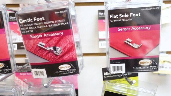 We carry various feet for Baby Lock, Brother, Janome, Bernina, Viking and Pfaff.