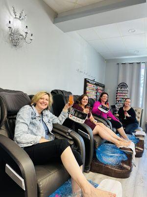 Birthday pedicures with mimosas