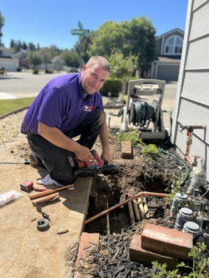 Water line replacement Jazz plumbing team getting water restored to home.