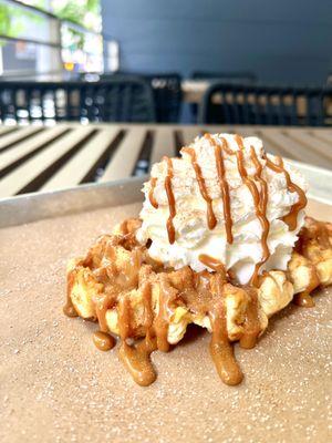 The Churro: Liege waffle, Dulce de leche sauce, cinnamon sugar with whipped cream