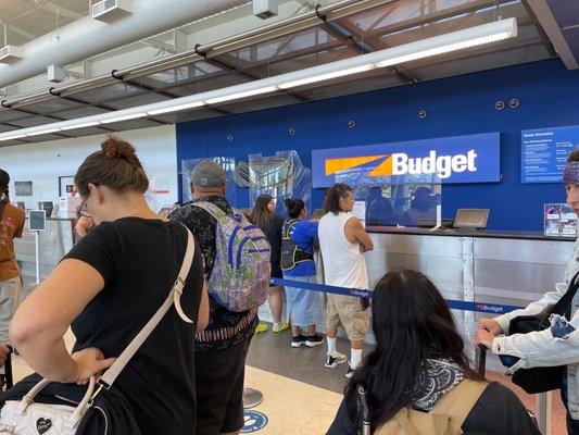 They asked digital check in to "safe time", only 2 counters open and the line is long