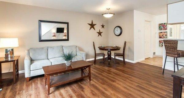 Beautiful Faux Wood Flooring Downstairs in Every Unit