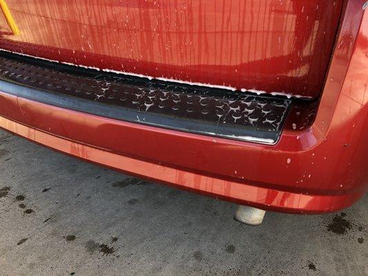 Soap on back bumper that was not rinsed off