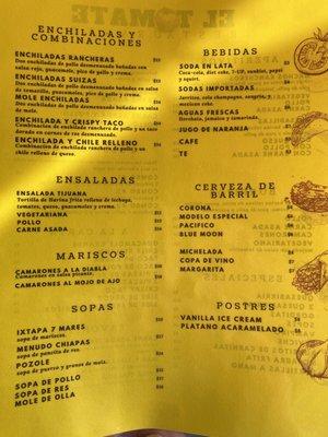 New menu Spanish