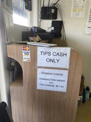 Tips in cash only