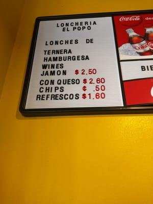 Menu - Loncheria El Popo