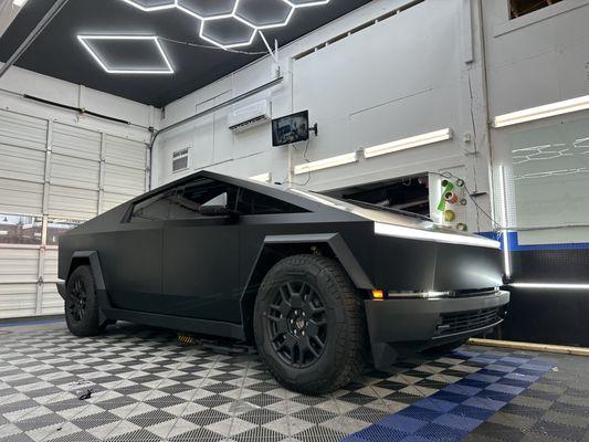 UPPF satin black wrap. We work on teslas daily. Expect the best service and quality for your new film installation.