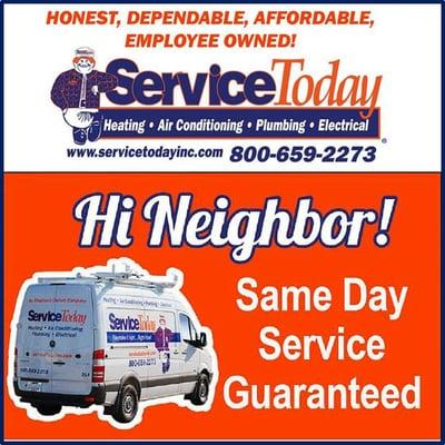 Same Day service heating repair, air conditioning repair, and plumbing repair